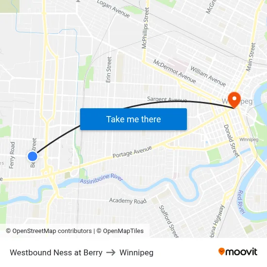 Westbound Ness at Berry to Winnipeg map