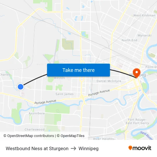 Westbound Ness at Sturgeon to Winnipeg map