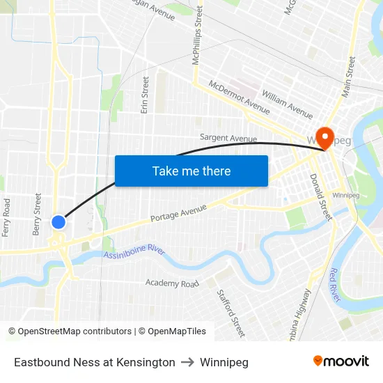 Eastbound Ness at Kensington to Winnipeg map