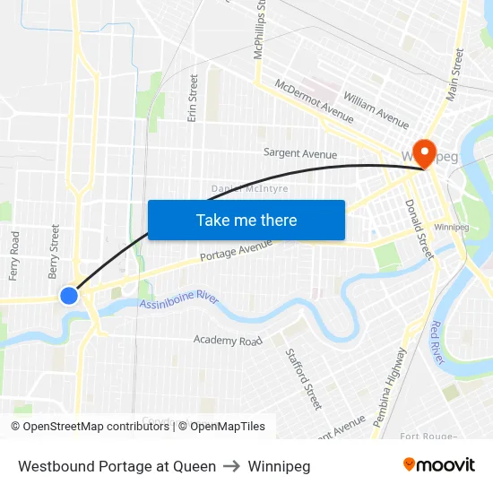 Westbound Portage at Queen to Winnipeg map