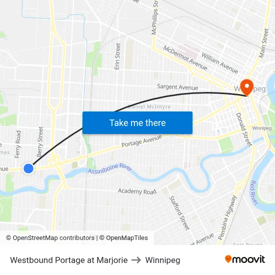 Westbound Portage at Marjorie to Winnipeg map