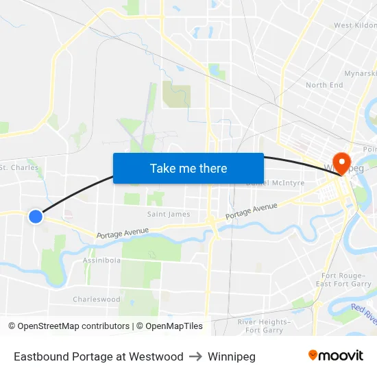 Eastbound Portage at Westwood to Winnipeg map