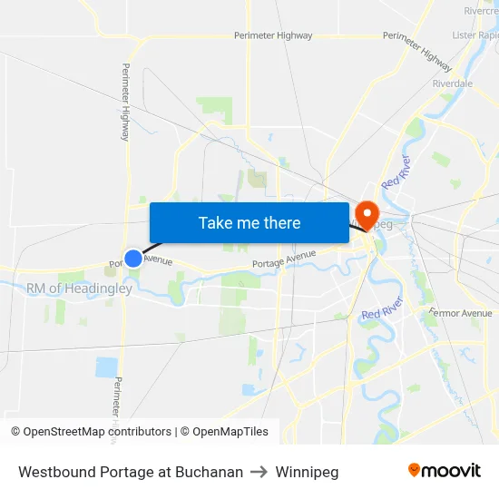Westbound Portage at Buchanan to Winnipeg map