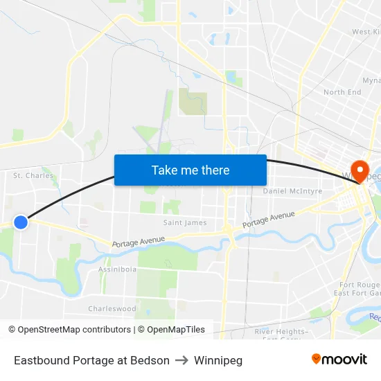 Eastbound Portage at Bedson to Winnipeg map
