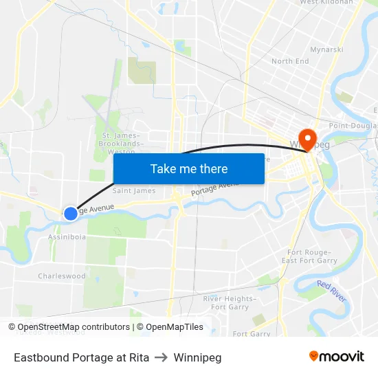 Eastbound Portage at Rita to Winnipeg map