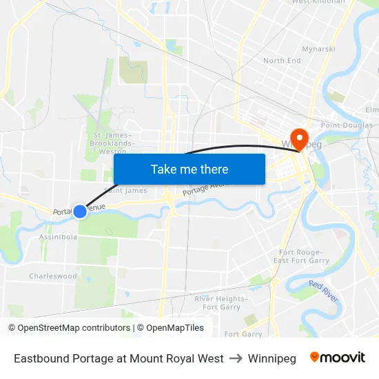 Eastbound Portage at Mount Royal West to Winnipeg map