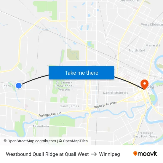 Westbound Quail Ridge at Quail West to Winnipeg map