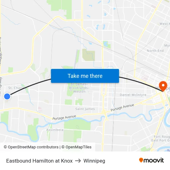 Eastbound Hamilton at Knox to Winnipeg map