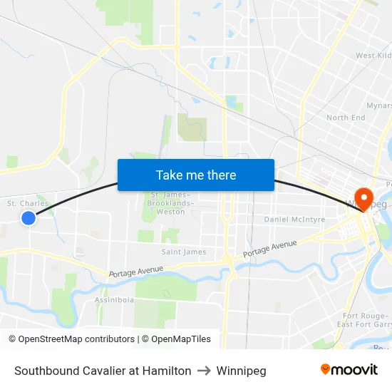 Southbound Cavalier at Hamilton to Winnipeg map