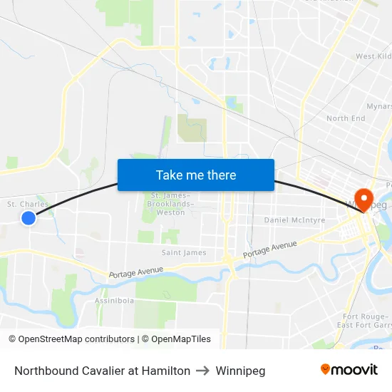 Northbound Cavalier at Hamilton to Winnipeg map