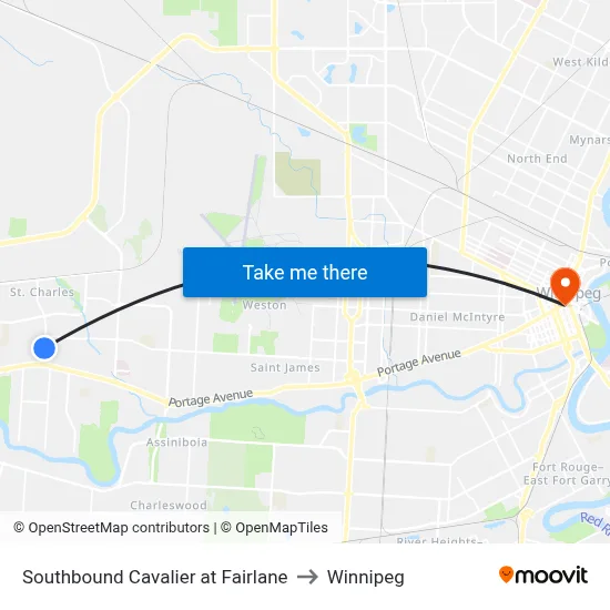 Southbound Cavalier at Fairlane to Winnipeg map