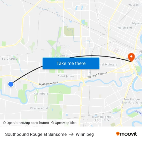 Southbound Rouge at Sansome to Winnipeg map