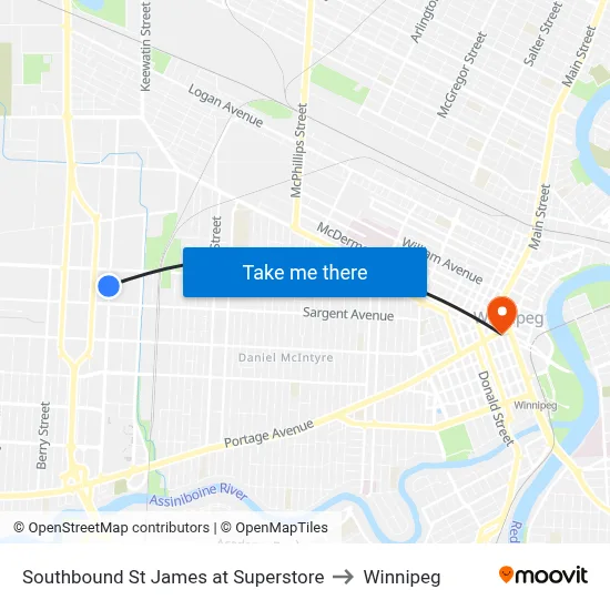 Southbound St James at Superstore to Winnipeg map