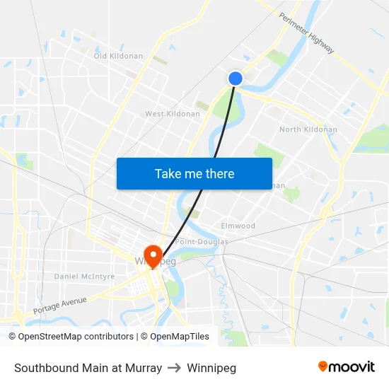 Southbound Main at Murray to Winnipeg map