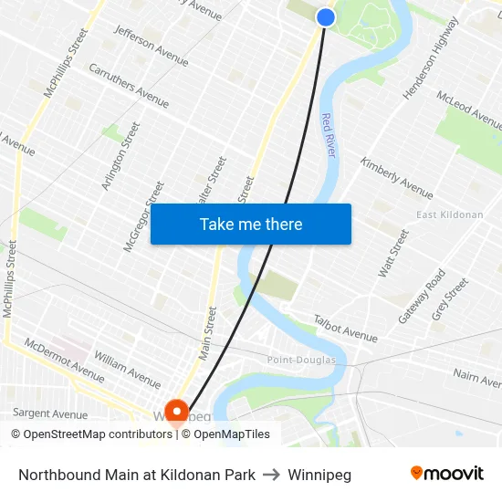 Northbound Main at Kildonan Park to Winnipeg map