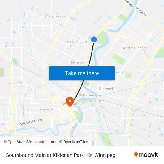 Southbound Main at Kildonan Park to Winnipeg map