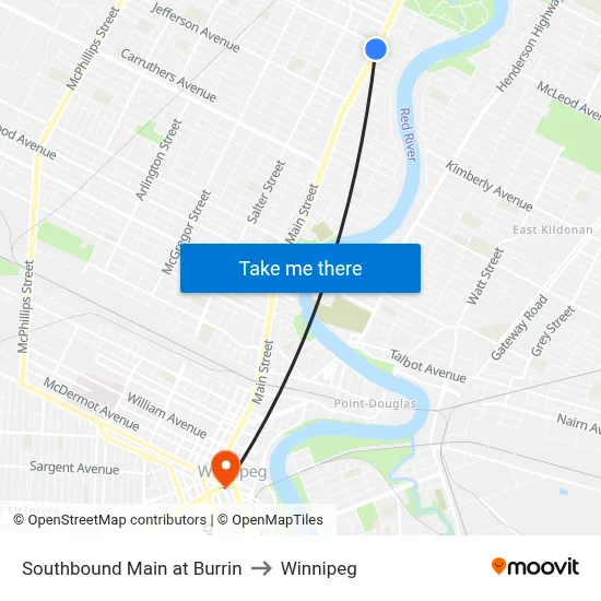 Southbound Main at Burrin to Winnipeg map