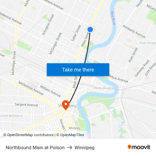 Northbound Main at Polson to Winnipeg map