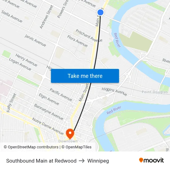 Southbound Main at Redwood to Winnipeg map