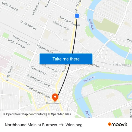 Northbound Main at Burrows to Winnipeg map