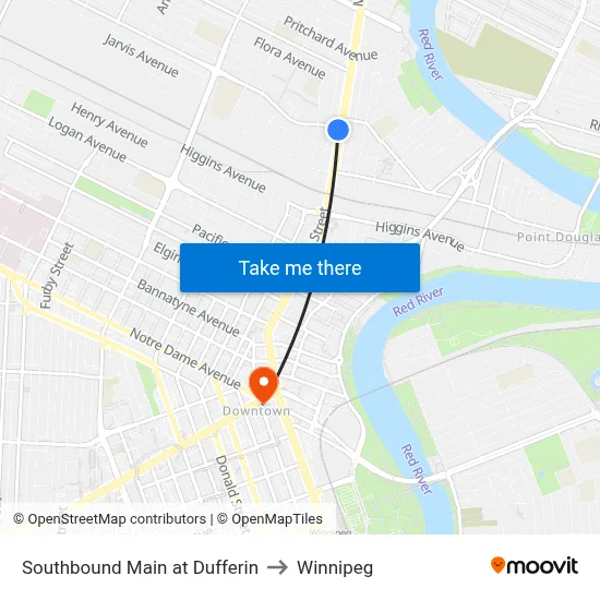 Southbound Main at Dufferin to Winnipeg map
