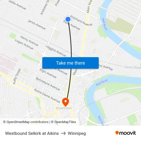 Westbound Selkirk at Aikins to Winnipeg map