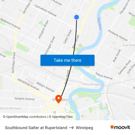 Southbound Salter at Rupertsland to Winnipeg map