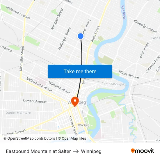 Eastbound Mountain at Salter to Winnipeg map
