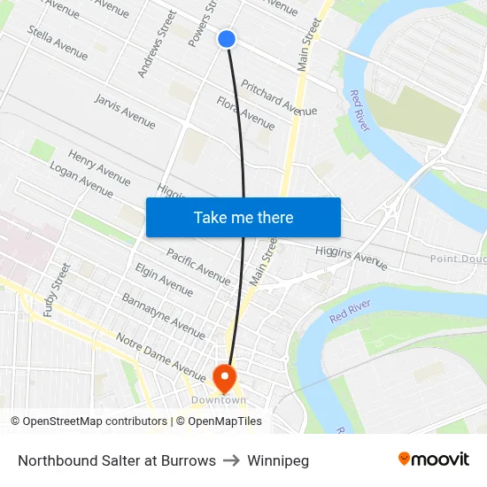Northbound Salter at Burrows to Winnipeg map