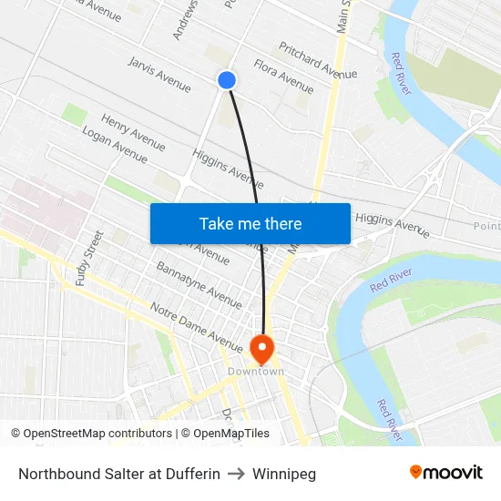 Northbound Salter at Dufferin to Winnipeg map