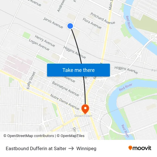 Eastbound Dufferin at Salter to Winnipeg map