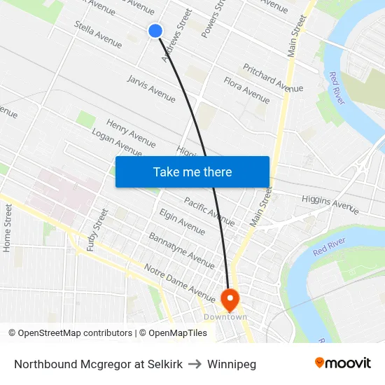 Northbound Mcgregor at Selkirk to Winnipeg map