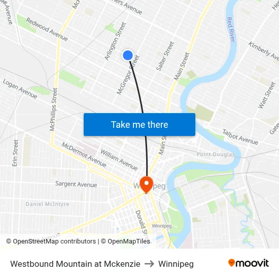 Westbound Mountain at Mckenzie to Winnipeg map