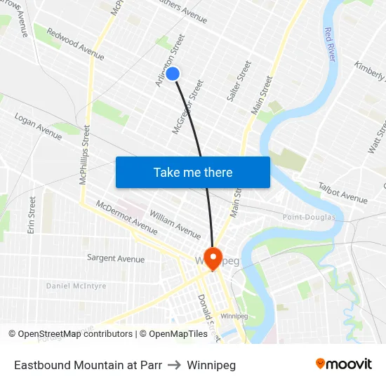 Eastbound Mountain at Parr to Winnipeg map