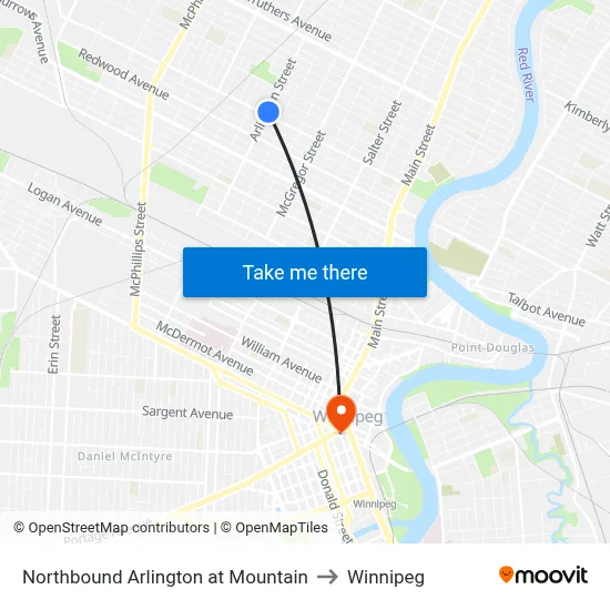 Northbound Arlington at Mountain to Winnipeg map