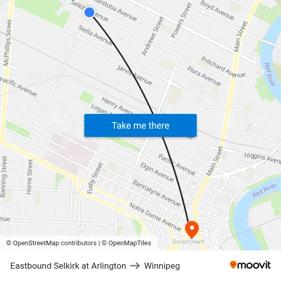 Eastbound Selkirk at Arlington to Winnipeg map