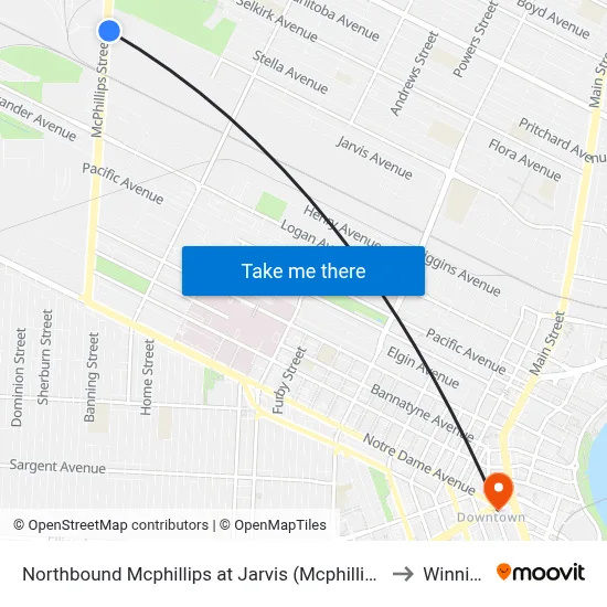 Northbound Mcphillips at Jarvis (Mcphillips Station) to Winnipeg map