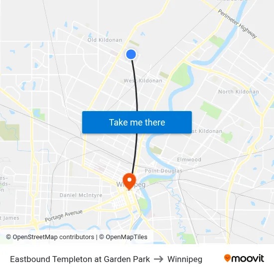Eastbound Templeton at Garden Park to Winnipeg map