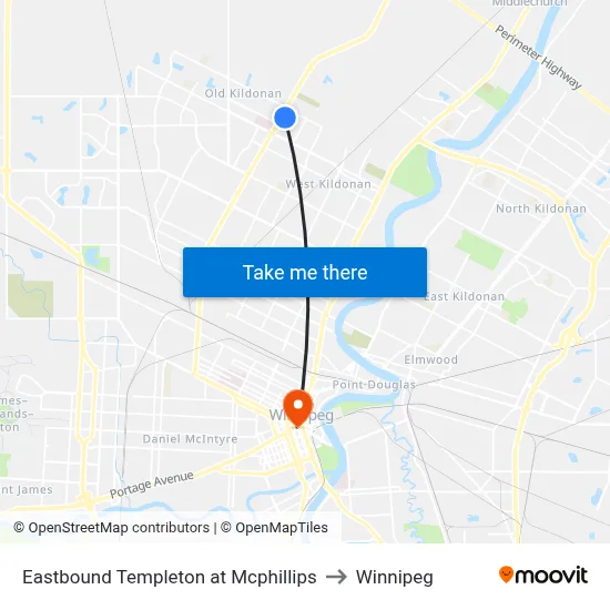 Eastbound Templeton at Mcphillips to Winnipeg map