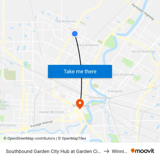 Southbound Garden City Hub at Garden City Hub (F5) to Winnipeg map