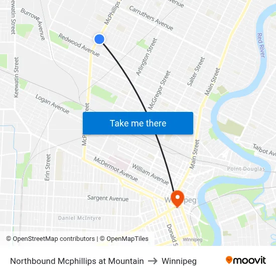 Northbound Mcphillips at Mountain to Winnipeg map