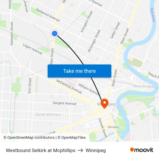 Westbound Selkirk at Mcphillips to Winnipeg map