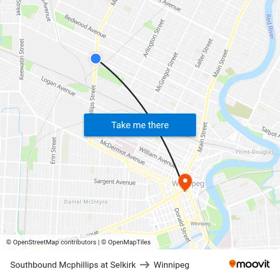 Southbound Mcphillips at Selkirk to Winnipeg map