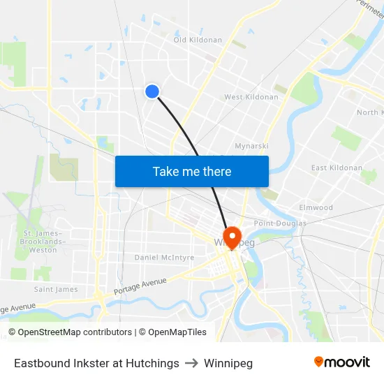 Eastbound Inkster at Hutchings to Winnipeg map