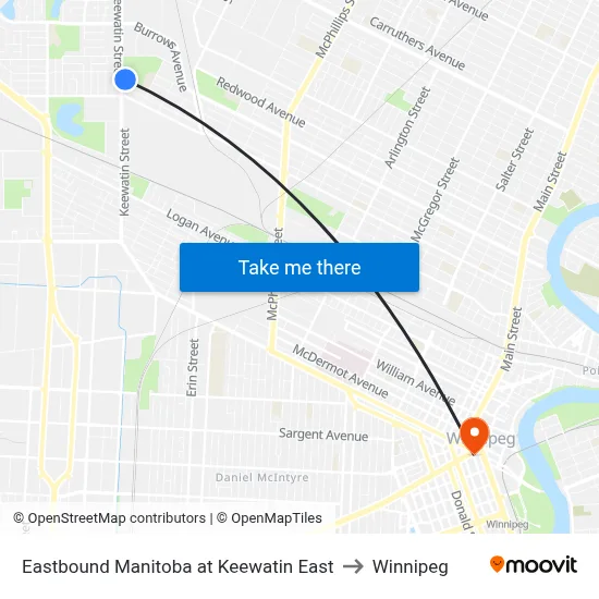 Eastbound Manitoba at Keewatin East to Winnipeg map