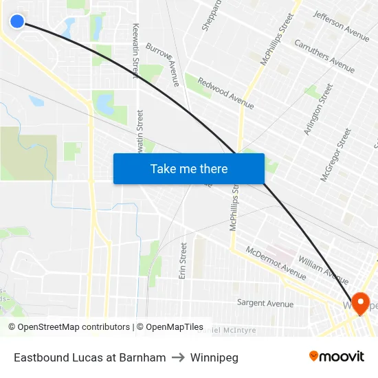 Eastbound Lucas at Barnham to Winnipeg map