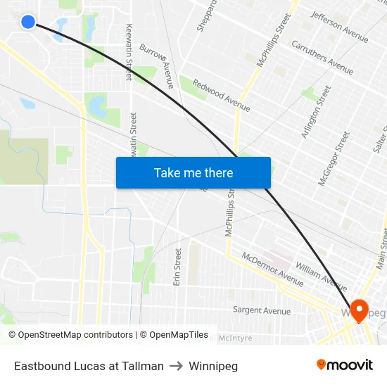 Eastbound Lucas at Tallman to Winnipeg map