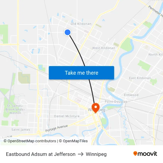 Eastbound Adsum at Jefferson to Winnipeg map