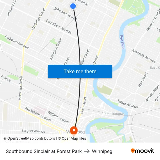 Southbound Sinclair at Forest Park to Winnipeg map