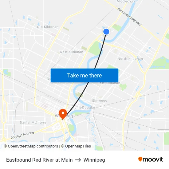 Eastbound Red River at Main to Winnipeg map